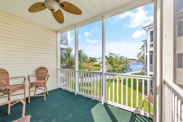 601 N Hillside Dr Unit 3926, North Myrtle Beach, SC 29582 - sunroom featuring a water view and a ceiling fan