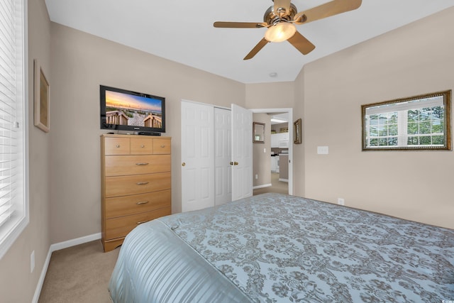 601 N Hillside Dr Unit 3926, North Myrtle Beach, SC 29582 - bedroom featuring light colored carpet, ceiling fan, and a closet