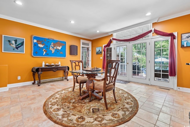 4691 Mill Pond Ct, Murrells Inlet, SC 29576 - dining room featuring ornamental molding, recessed lighting, and stone tile floors