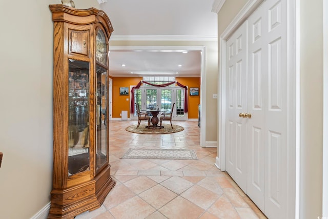 4691 Mill Pond Ct, Murrells Inlet, SC 29576 - foyer featuring crown molding, recessed lighting, and stone tile flooring