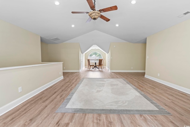 4691 Mill Pond Ct, Murrells Inlet, SC 29576 - bonus room with light wood-type flooring, a ceiling fan, lofted ceiling, and recessed lighting