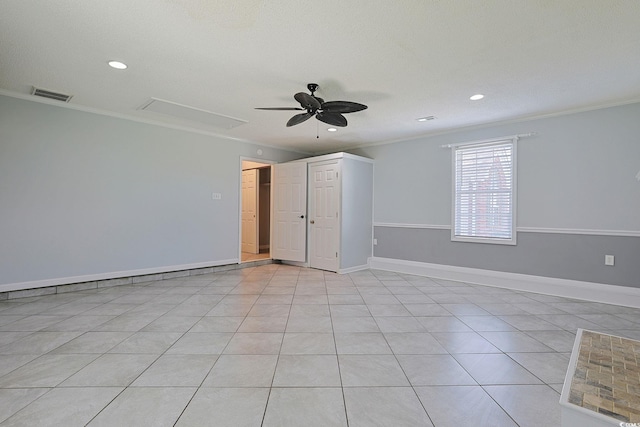 3888 Stillwood Dr, Myrtle Beach, SC 29588 - empty room featuring ornamental molding, ceiling fan, recessed lighting, and light tile patterned floors