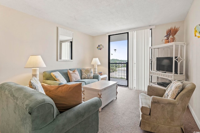 601 Mitchell Dr # 607, Myrtle Beach, SC 29577 - carpeted living room with a textured ceiling