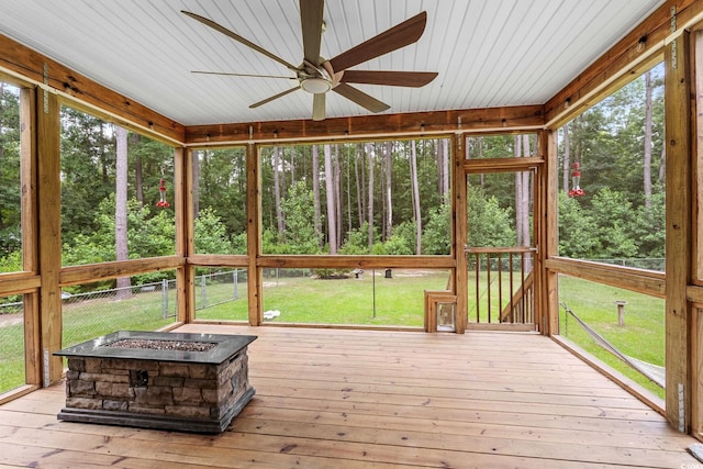 2135 Starduster Ln, Little River, SC 29566 - sunroom featuring an outdoor fire pit and ceiling fan