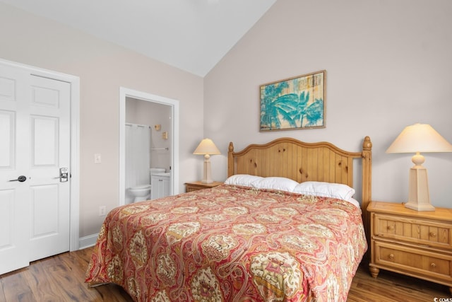 4872 Dahlia Ct Unit 305, Myrtle Beach, SC 29577 - bedroom featuring lofted ceiling, wood finished floors, and ensuite bath