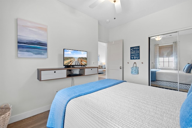 901 W Port Dr Unit 2114, North Myrtle Beach, SC 29582 - bedroom with wood finished floors, a closet, and ceiling fan