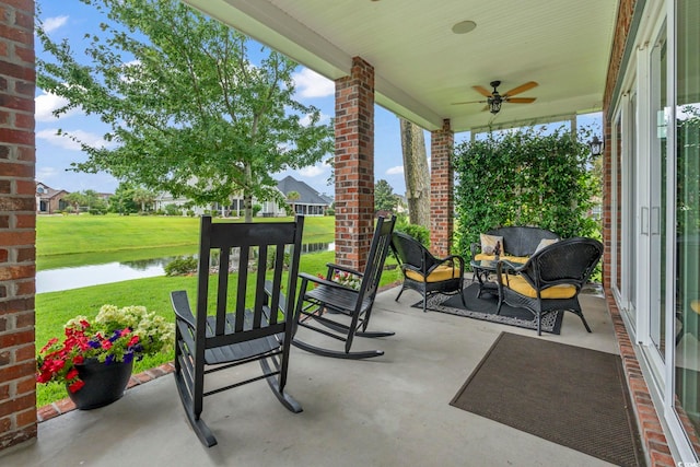 1106 Bluffton Ct, Myrtle Beach, SC 29579 - view of patio featuring a water view and ceiling fan