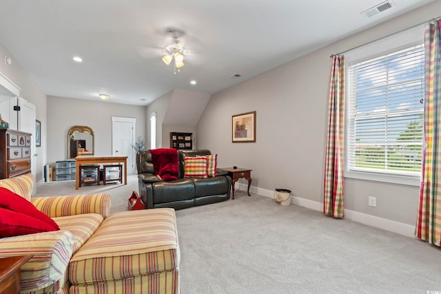 1106 Bluffton Ct, Myrtle Beach, SC 29579 - carpeted living room with ceiling fan and recessed lighting