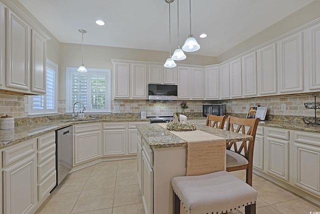 428 Arlington Cir, Murrells Inlet, SC 29576 - kitchen featuring stainless steel appliances, light tile patterned floors, backsplash, white cabinets, and recessed lighting