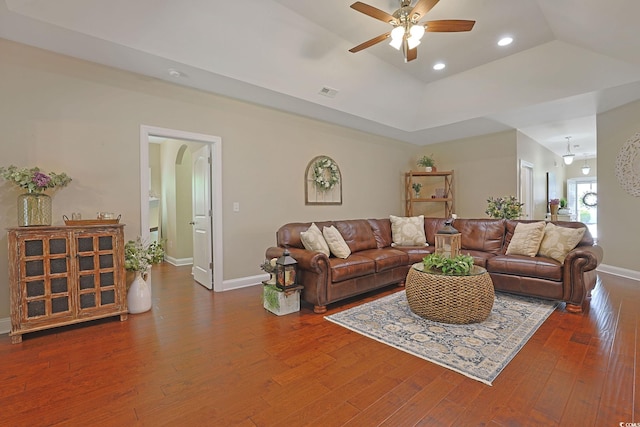 428 Arlington Cir, Murrells Inlet, SC 29576 - living area with a ceiling fan, wood finished floors, recessed lighting, and arched walkways