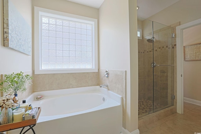 428 Arlington Cir, Murrells Inlet, SC 29576 - bathroom with a bath, a stall shower, and tile patterned flooring