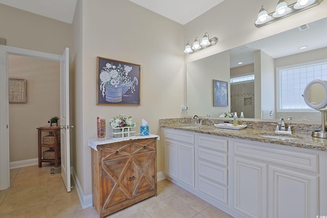 428 Arlington Cir, Murrells Inlet, SC 29576 - full bath with double vanity, tile patterned flooring, and a tile shower