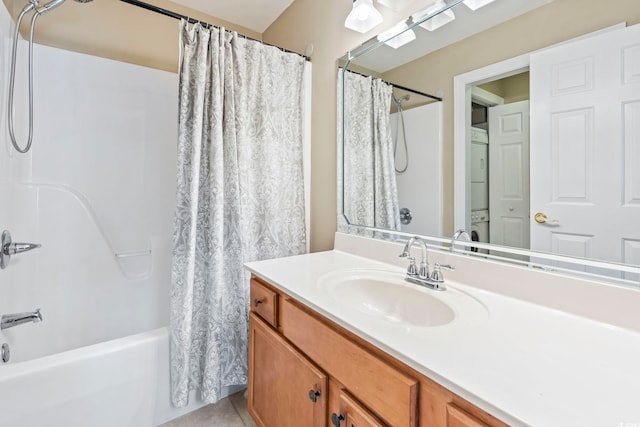 670 2nd Ave N, North Myrtle Beach, SC 29582 - full bath with vanity, shower / bath combo with shower curtain, and tile patterned flooring