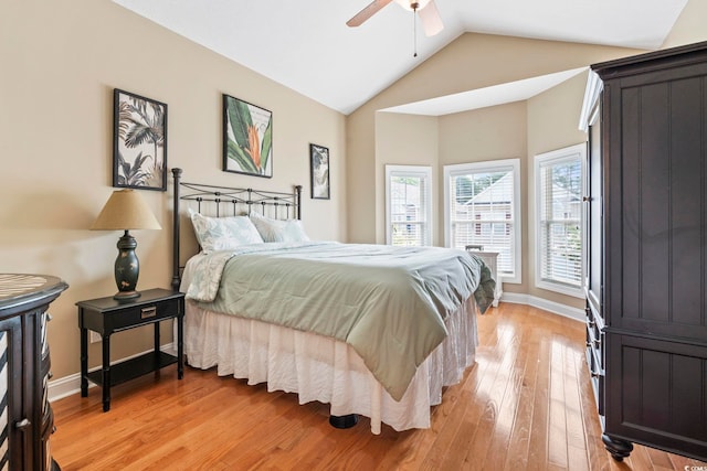 670 2nd Ave N, North Myrtle Beach, SC 29582 - bedroom with vaulted ceiling, light wood-style floors, and a ceiling fan
