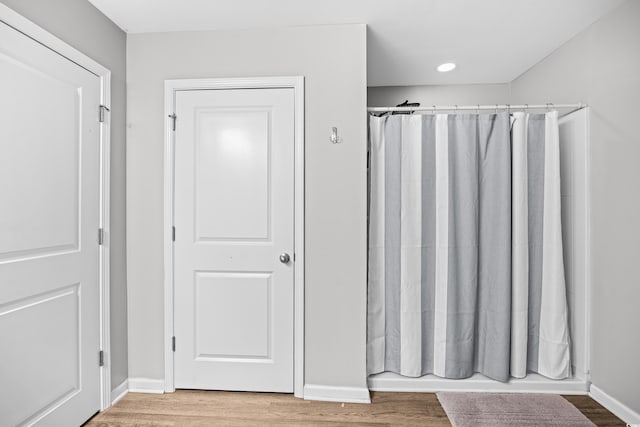 317 Truce St, Myrtle Beach, SC 29588 - full bath with wood finished floors, curtained shower, and recessed lighting