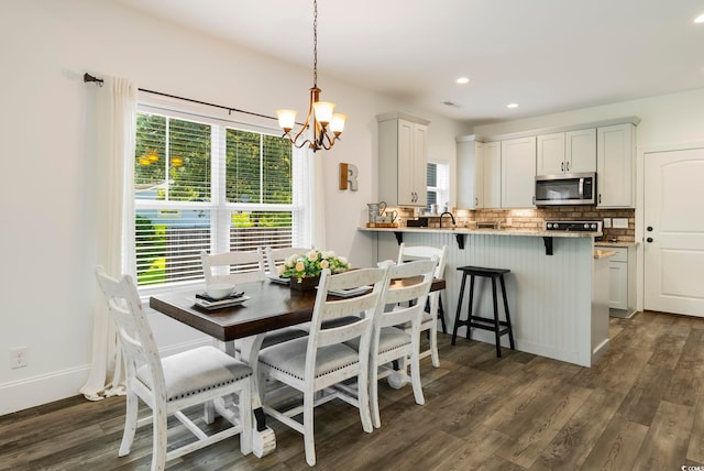 2588 Long Ave, Conway, SC 29526 - dining room with a chandelier, dark wood-style floors, plenty of natural light, and recessed lighting