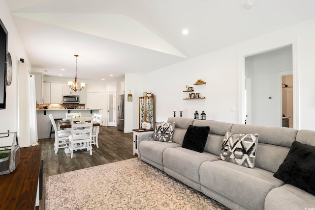 2588 Long Ave, Conway, SC 29526 - living room with a chandelier, dark wood-style floors, recessed lighting, and lofted ceiling