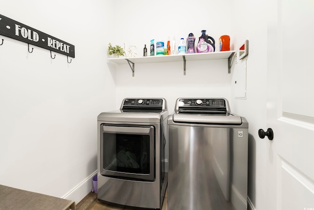 2588 Long Ave, Conway, SC 29526 - laundry area featuring washer and dryer and wood finished floors