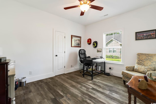 2588 Long Ave, Conway, SC 29526 - home office with ceiling fan and dark wood-style flooring