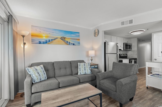 920 N Waccamaw Dr Unit 2310, Murrells Inlet, SC 29576 - living room featuring ornamental molding and wood finished floors