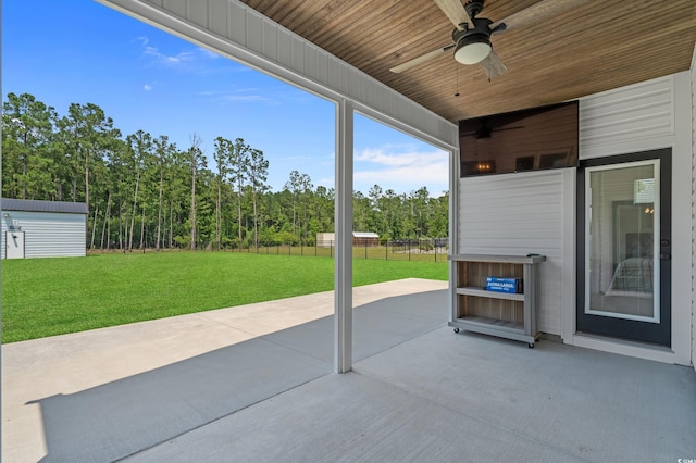 1253 Kenworth Cir, Conway, SC 29526 - view of patio / terrace with a ceiling fan and an outbuilding