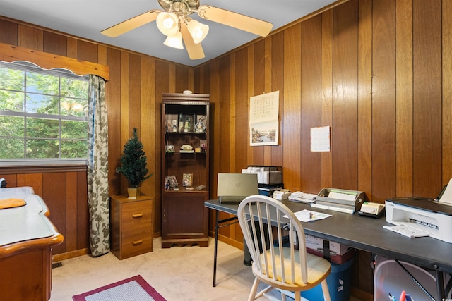 1272 Park Hill Dr, Conway, SC 29526 - office area featuring carpet floors, a ceiling fan, and wooden walls