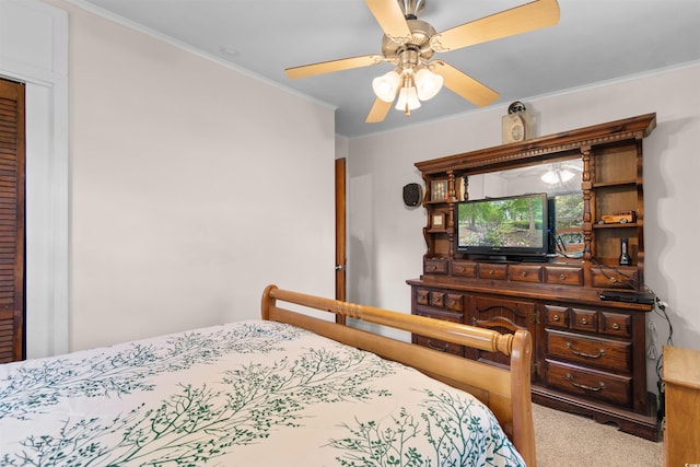 1272 Park Hill Dr, Conway, SC 29526 - bedroom with crown molding, carpet, and ceiling fan
