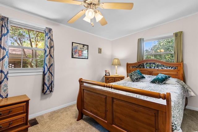 1272 Park Hill Dr, Conway, SC 29526 - bedroom with light carpet, ceiling fan, and ornamental molding