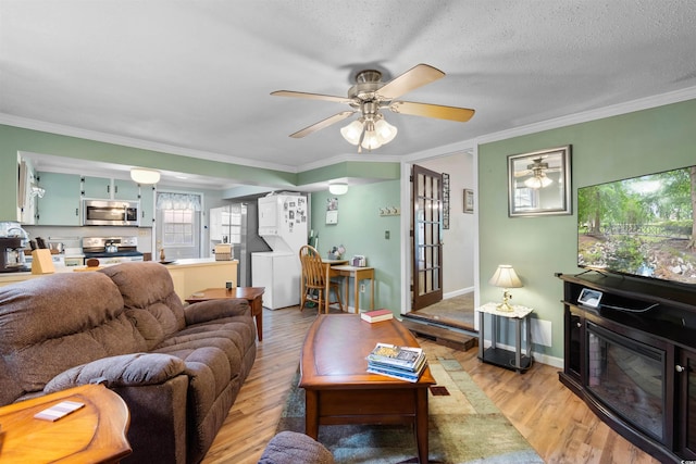 1272 Park Hill Dr, Conway, SC 29526 - living room featuring ornamental molding, light wood-type flooring, and a ceiling fan