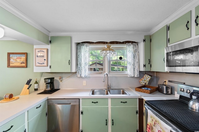 1272 Park Hill Dr, Conway, SC 29526 - kitchen featuring appliances with stainless steel finishes, ornamental molding, and light countertops
