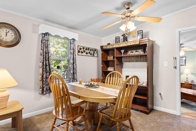 1272 Park Hill Dr, Conway, SC 29526 - dining room featuring a ceiling fan, crown molding, and light colored carpet