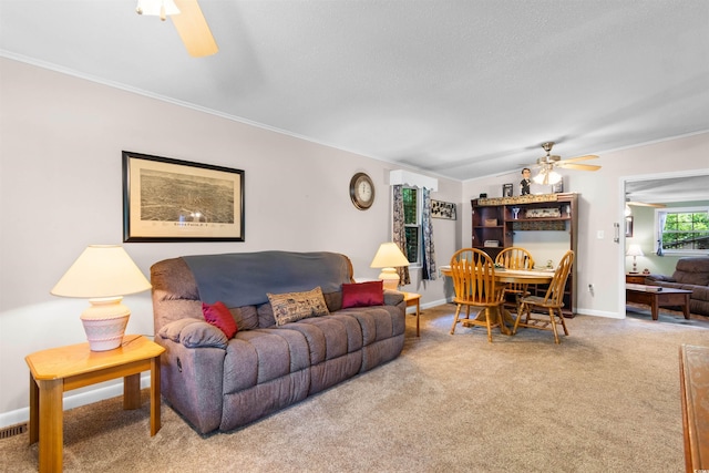 1272 Park Hill Dr, Conway, SC 29526 - living room with ceiling fan, carpet, and crown molding