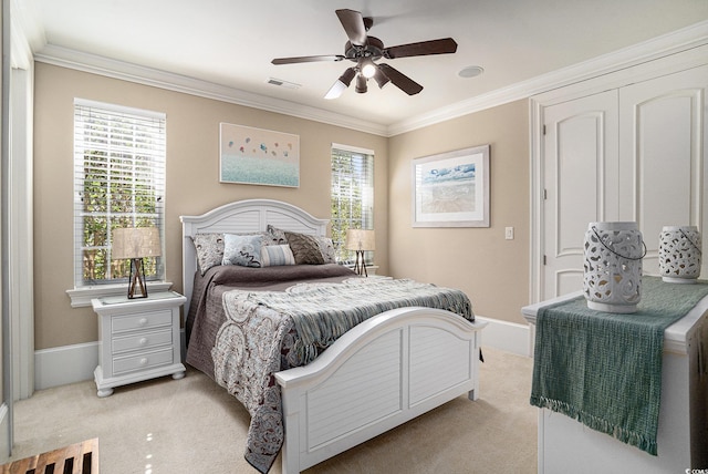 1503 Cadiz Dr, Myrtle Beach, SC 29579 - bedroom featuring light colored carpet, ornamental molding, and a ceiling fan