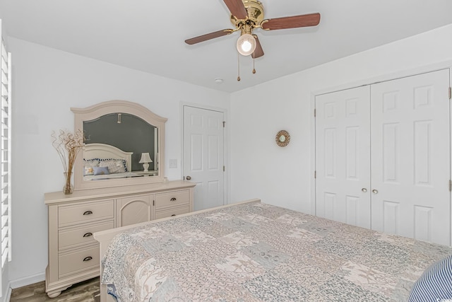 175 Cypress Ln, Little River, SC 29566 - bedroom featuring wood finished floors, a closet, and a ceiling fan