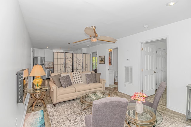 175 Cypress Ln, Little River, SC 29566 - living room with a ceiling fan, light wood-type flooring, and recessed lighting