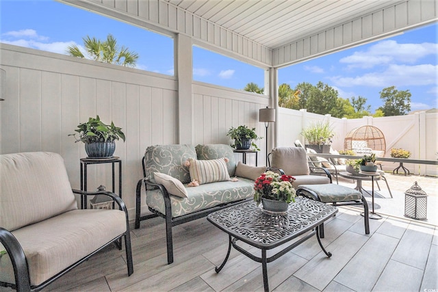 800 Monarch Dr Unit 49, Myrtle Beach, SC 29588 - fenced backyard featuring a patio area and outdoor lounge area