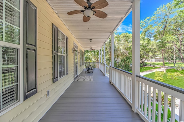 1176 Old Plantation Dr, Pawleys Island, SC 29585 - wooden porch with ceiling fan