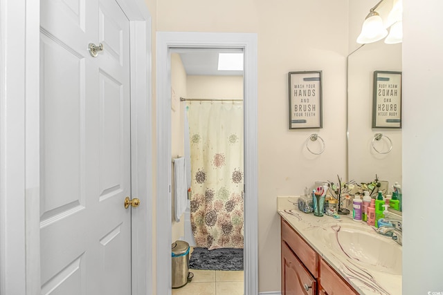 1176 Old Plantation Dr, Pawleys Island, SC 29585 - full bathroom featuring vanity, tile patterned floors, and curtained shower