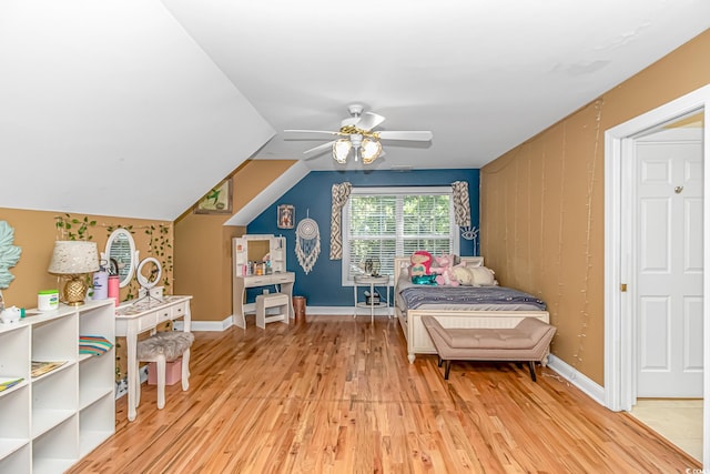 1176 Old Plantation Dr, Pawleys Island, SC 29585 - bedroom with light wood-style floors, a ceiling fan, and lofted ceiling