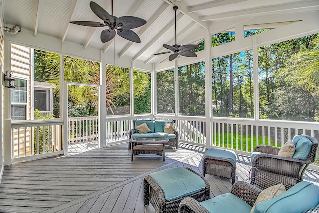 1176 Old Plantation Dr, Pawleys Island, SC 29585 - sunroom / solarium featuring outdoor lounge area and ceiling fan