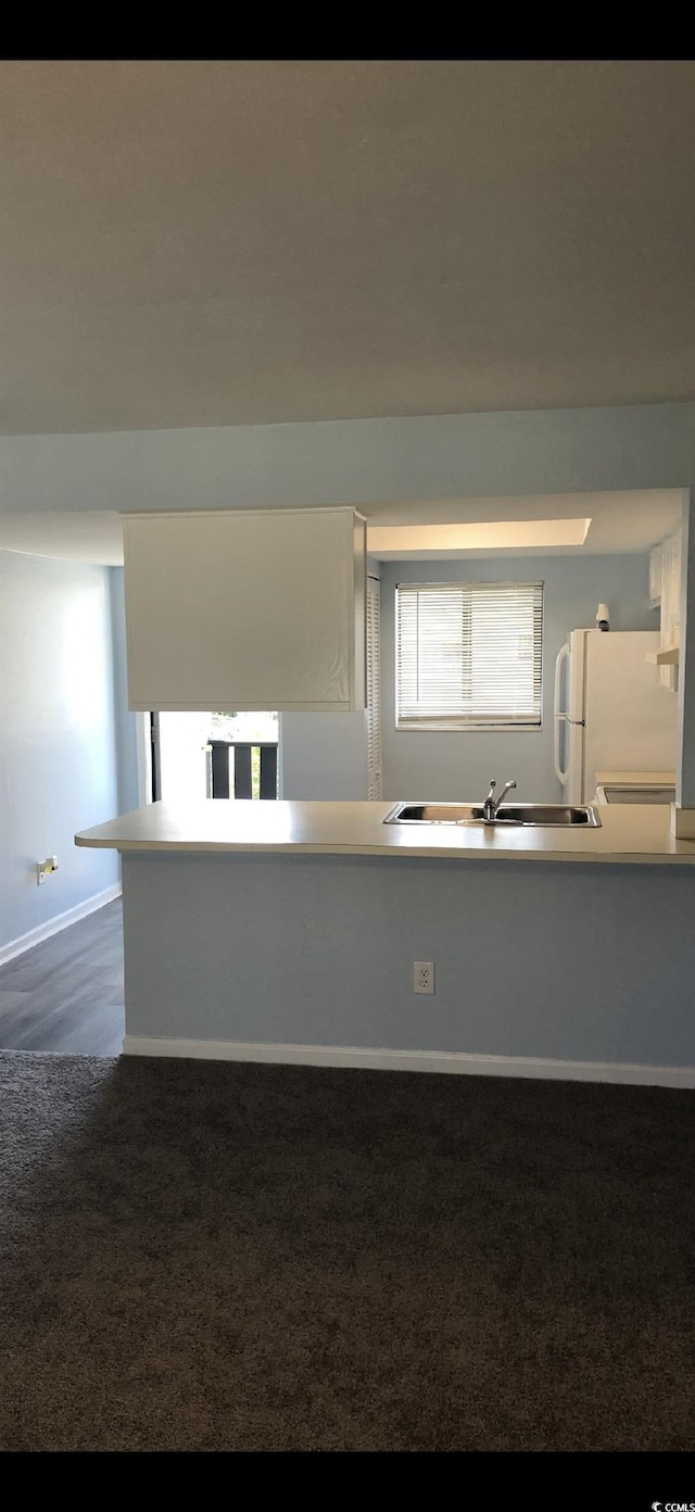 1101 2nd Ave N Unit 306, Surfside Beach, SC 29575 - kitchen featuring freestanding refrigerator and dark colored carpet