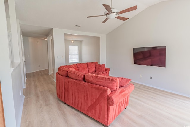 805 Cherry Bark Ct, Myrtle Beach, SC 29579 - living room with light wood-style floors, ceiling fan, and vaulted ceiling