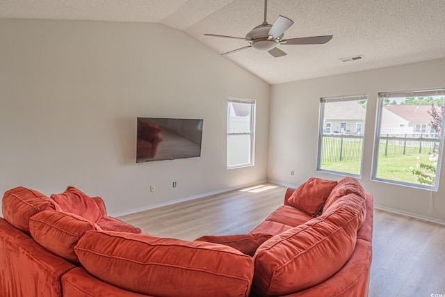 805 Cherry Bark Ct, Myrtle Beach, SC 29579 - living room featuring light wood finished floors, lofted ceiling, ceiling fan, and a textured ceiling