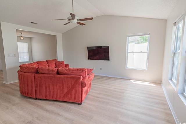 805 Cherry Bark Ct, Myrtle Beach, SC 29579 - living room featuring light wood-type flooring, lofted ceiling, and a ceiling fan