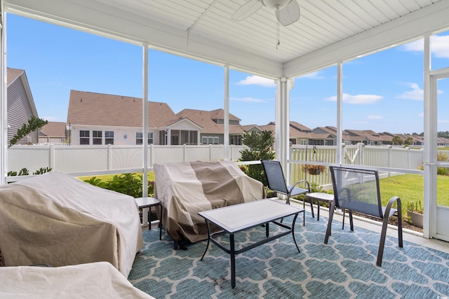 892 Harrison Mill St, Myrtle Beach, SC 29579 - sunroom featuring a residential view and ceiling fan