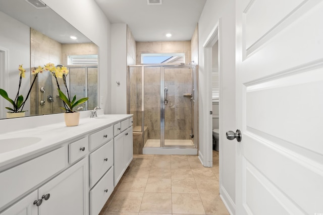 892 Harrison Mill St, Myrtle Beach, SC 29579 - bathroom featuring a shower stall, double vanity, and tile patterned floors