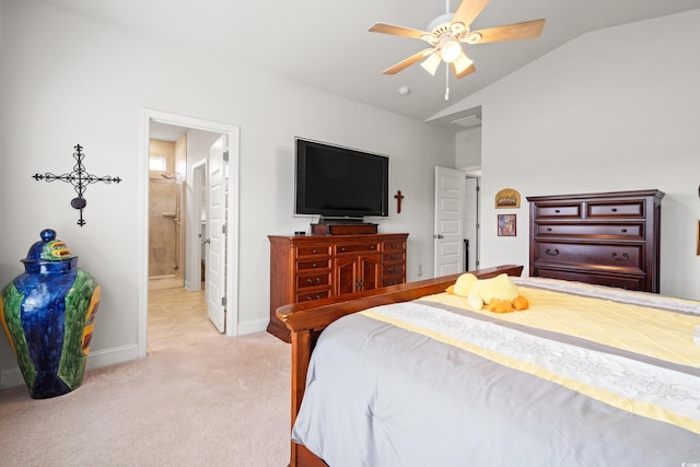 892 Harrison Mill St, Myrtle Beach, SC 29579 - bedroom with vaulted ceiling, light carpet, a ceiling fan, and connected bathroom