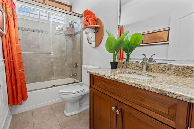 5904 Bridlewood Rd, North Myrtle Beach, SC 29582 - bathroom featuring vanity, shower / bath combination with glass door, tile patterned flooring, and crown molding