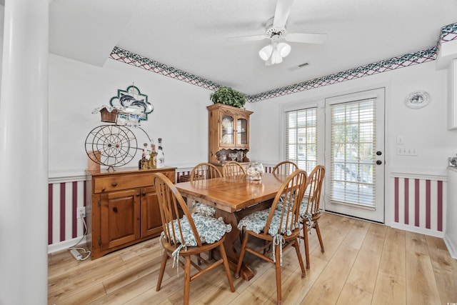 30462NDAVE N 62nd Ave N, North Myrtle Beach, SC 29582 - dining space with a wainscoted wall, light wood-style flooring, and ceiling fan