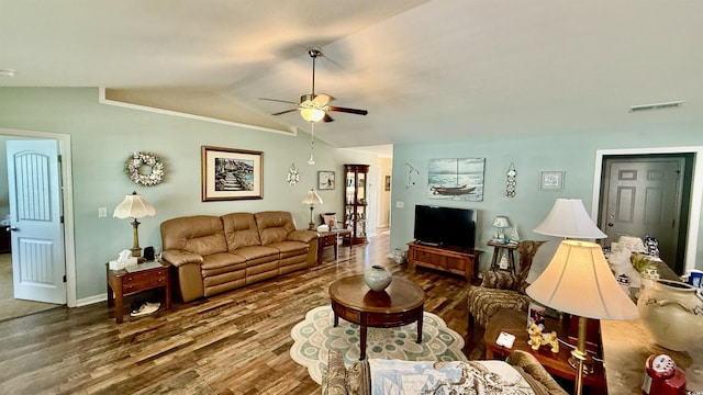 1300 Ruddy Ct, Conway, SC 29527 - living area with ceiling fan, wood finished floors, and lofted ceiling